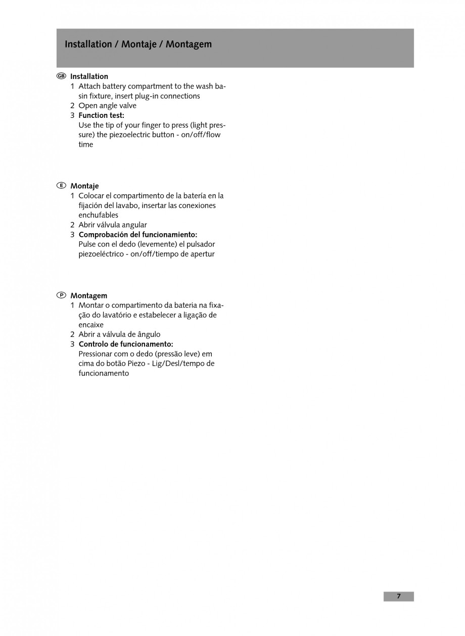 Pagina 7-Baterie cu temporizare pentru lavoar SCHELL Instructiuni montaj, utilizare Engleza, Germana,...