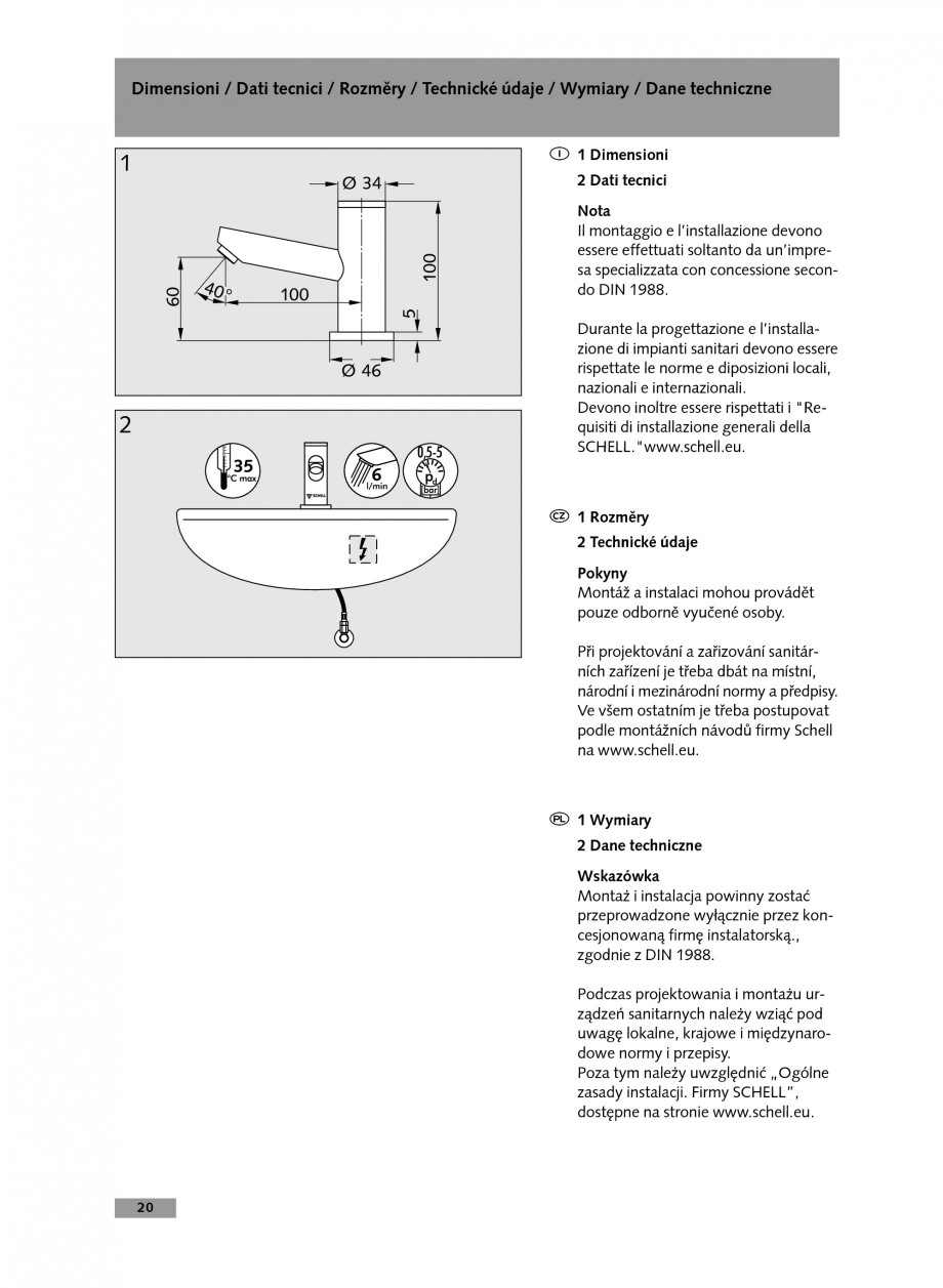 Pagina 20-Baterie cu temporizare pentru lavoar SCHELL Instructiuni montaj, utilizare Engleza, Germana,...