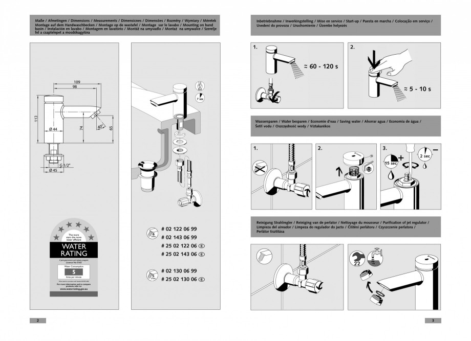 Pagina 2-Baterie cu temporizare pentru lavoar SCHELL PETIT SC Instructiuni montaj, utilizare Engleza, Germana...