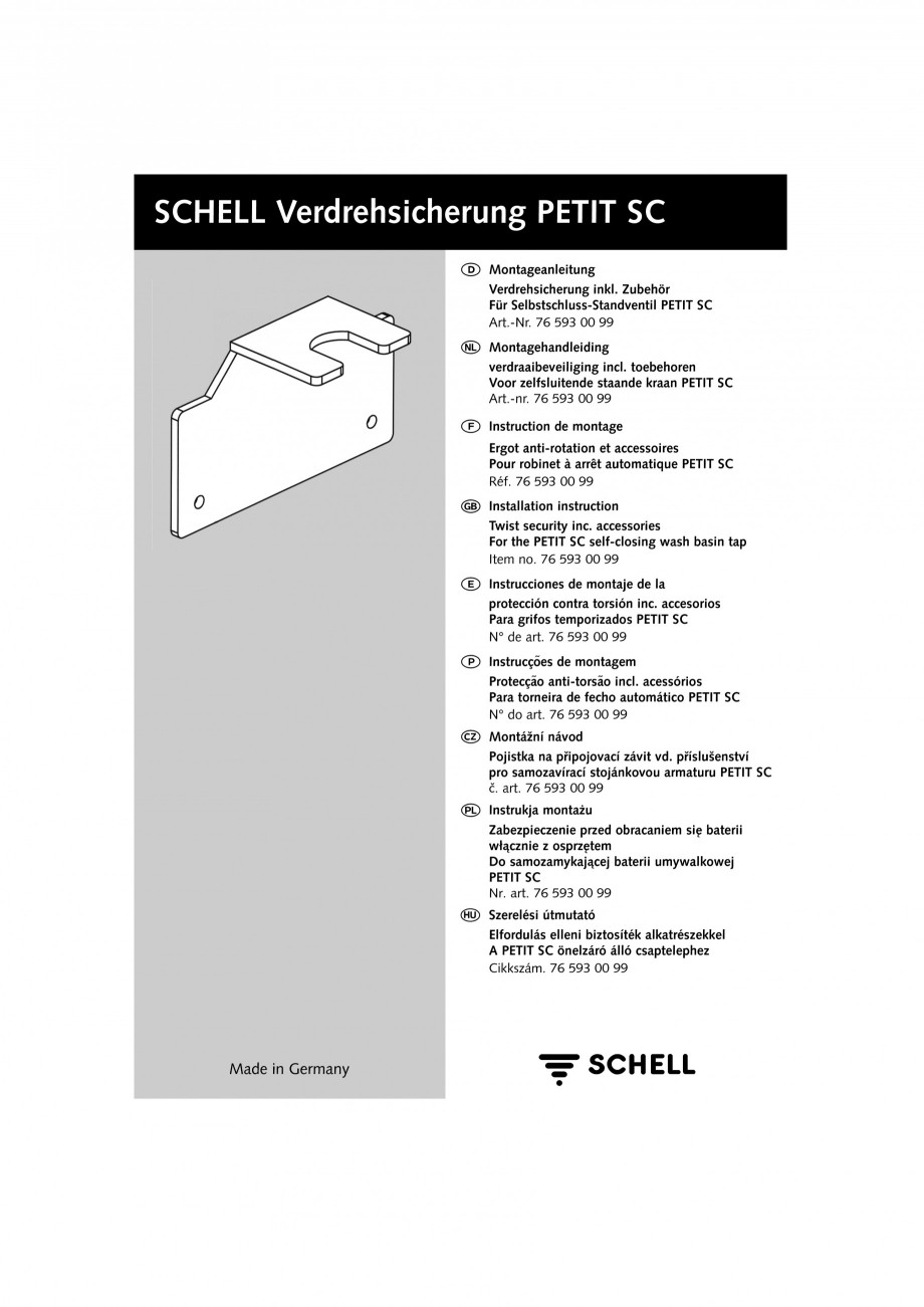 Pagina 1 - Accesorii pentru baterii pentru lavoare - Siguranta antirotire SCHELL PETIT SC Accesorii ...