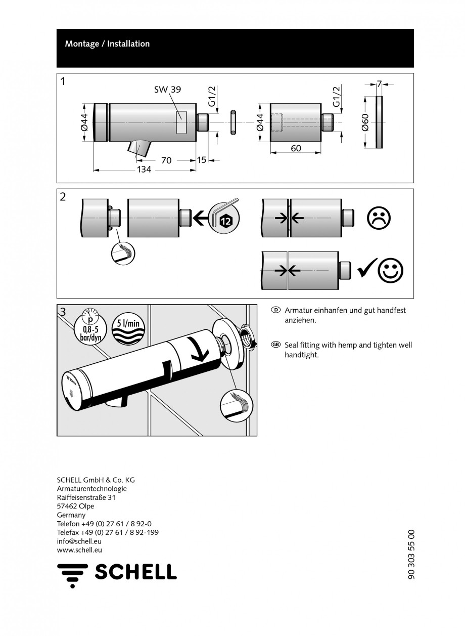 Pagina 2 - Prelungitor baterie cu montare in perete SCHELL PETIT SC Instructiuni montaj, utilizare...