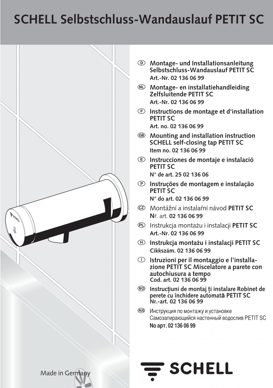 Pagina 1-Baterie cu temporizator cu montare in perete SCHELL PETIT SC Instructiuni montaj, utilizare Engleza,...