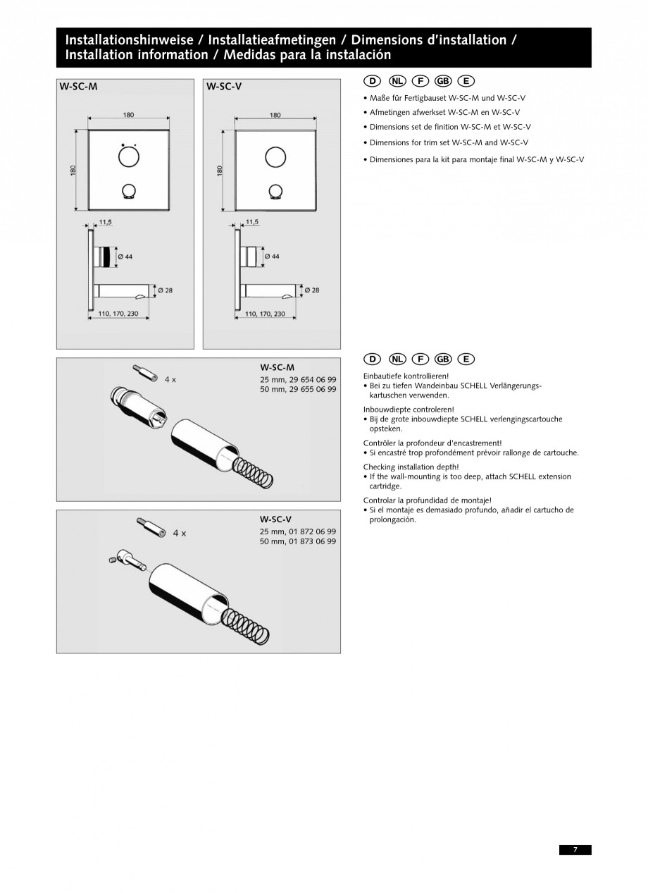 Pagina 7-Baterii cu montare in perete pentru lavoare SCHELL LINUS W-SC-M, LINUS W-SC-V Instructiuni montaj,...
