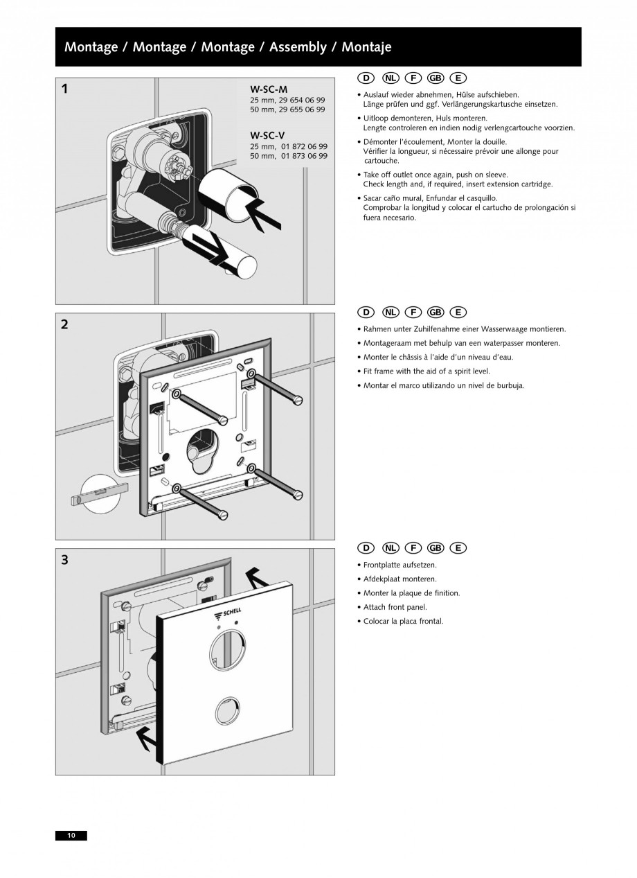 Pagina 10-Baterii cu montare in perete pentru lavoare SCHELL LINUS W-SC-M, LINUS W-SC-V Instructiuni montaj,...