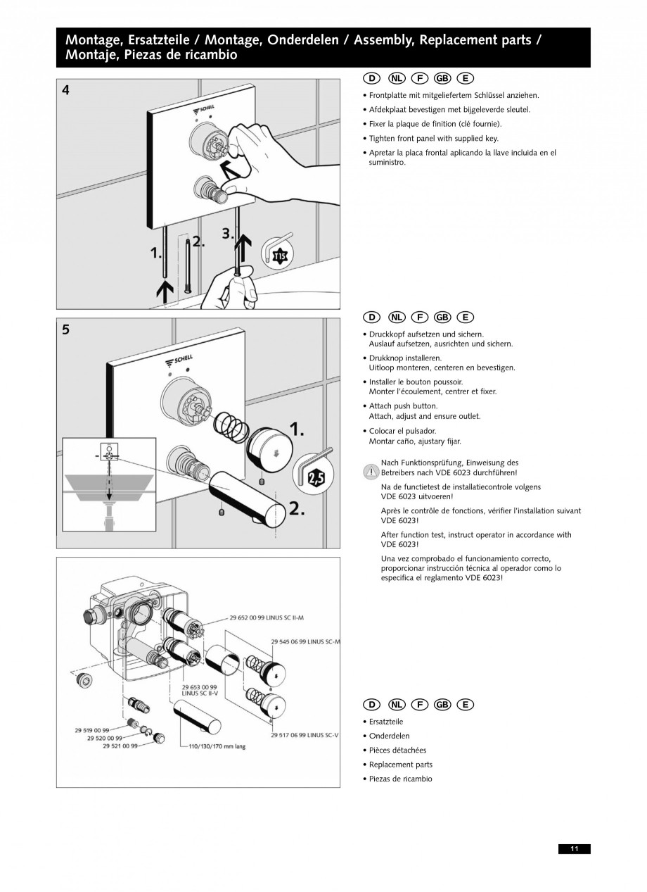Pagina 11-Baterii cu montare in perete pentru lavoare SCHELL LINUS W-SC-M, LINUS W-SC-V Instructiuni montaj,...