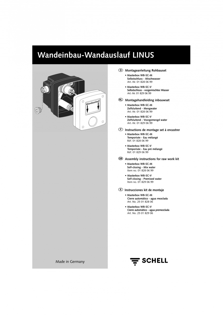 Pagina 1-Doza pentru montare in perete SCHELL WB-SC-M, WB-SC-V Instructiuni montaj, utilizare Engleza,...
