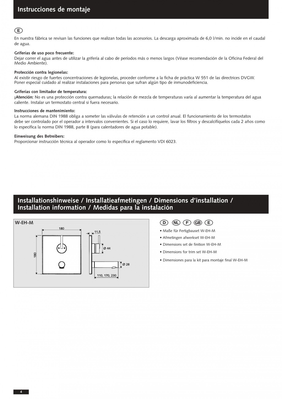 Pagina 4-Baterii cu montare in perete pentru lavoare SCHELL Instructiuni montaj, utilizare Romana g van de...
