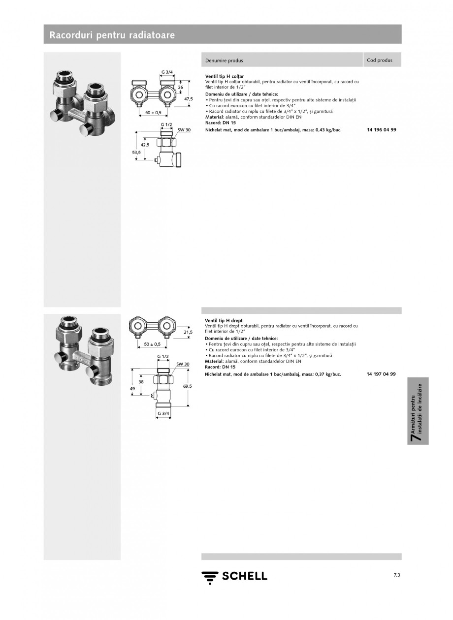 Pagina 1-Caracteristici tehnice SCHELL Racorduri pentru radiatoare Fisa tehnica Romana Racorduri pentru...