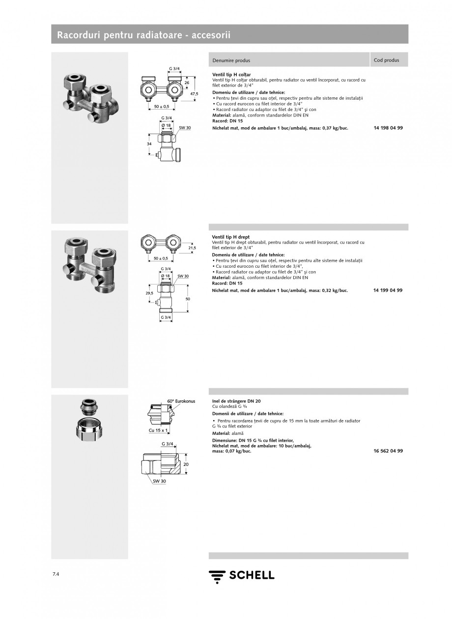 Pagina 1-Caracteristici tehnice SCHELL Racorduri pentru radiatoare - accesorii Fisa tehnica Romana Racorduri ...