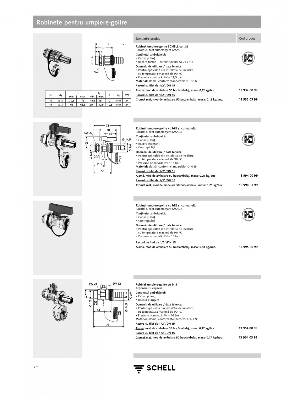 Pagina 1-Caracteristici tehnice SCHELL Robinete pentru umplere-golire Fisa tehnica Romana Robinete pentru...