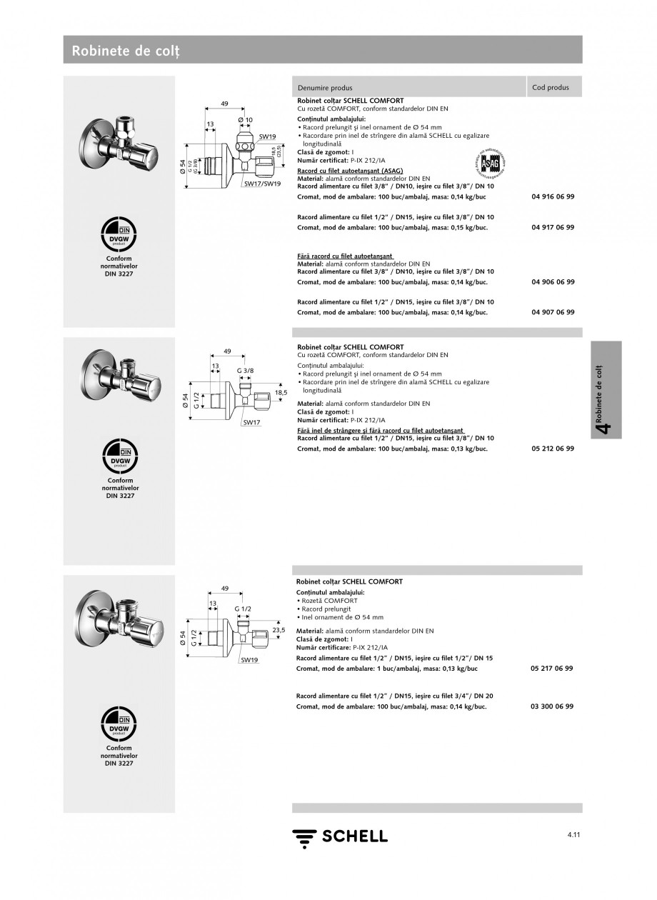 Pagina 1-Caracteristici tehnice SCHELL Robinete de colt Fisa tehnica Romana Robinete de colţ
Denumire produs...