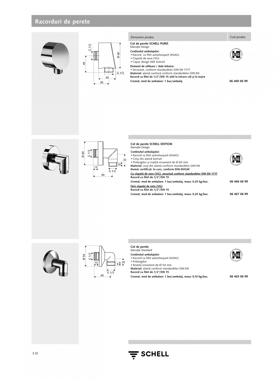 Pagina 1-Caracteristici tehnice SCHELL Racorduri de perete Fisa tehnica Romana Racorduri de perete
Denumire...