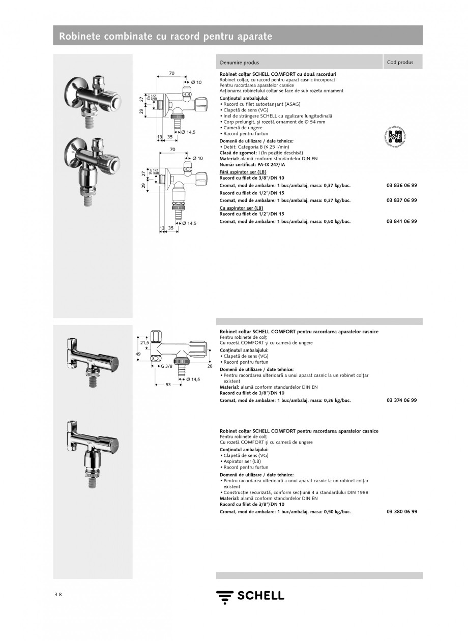 Pagina 2-Caracteristici tehnice SCHELL Robinete combinate cu racord pentru aparate Fisa tehnica Romana n...