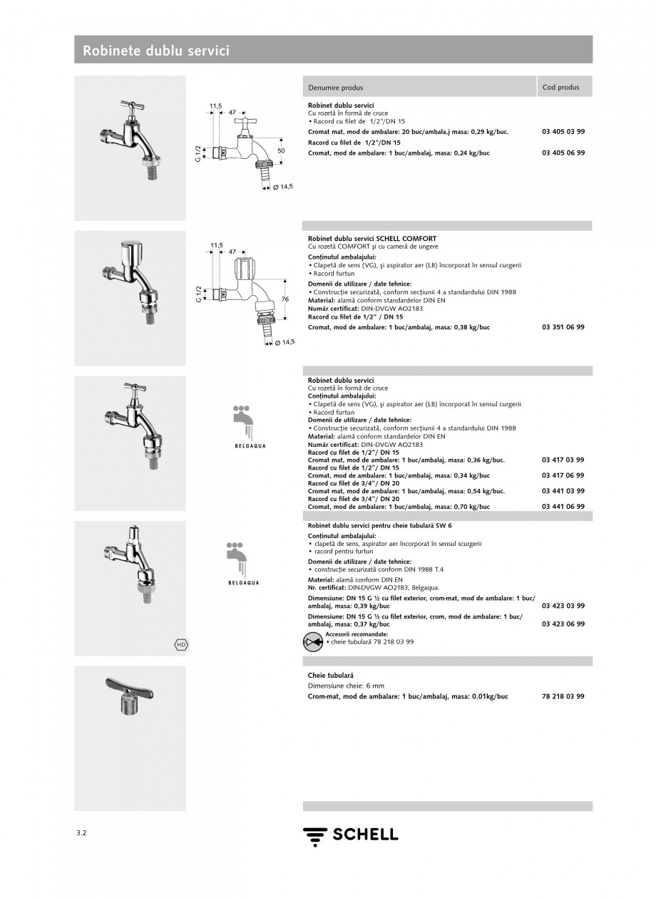 Pagina 1-Caracteristici tehnice SCHELL Robinete dublu servici Fisa tehnica Romana Robinete dublu servici...