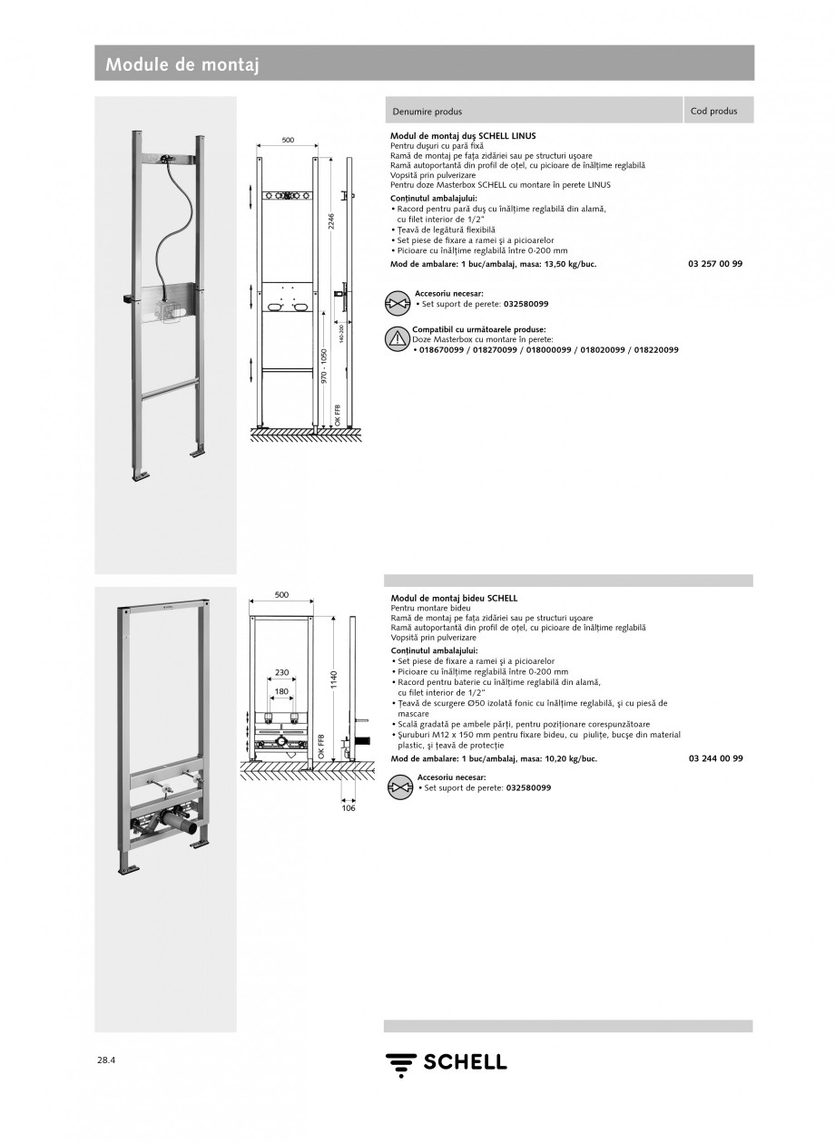 Pagina 3-Caracteristici tehnice SCHELL Module de montaj Fisa tehnica Romana  mascare Mod de ambalare: 1...