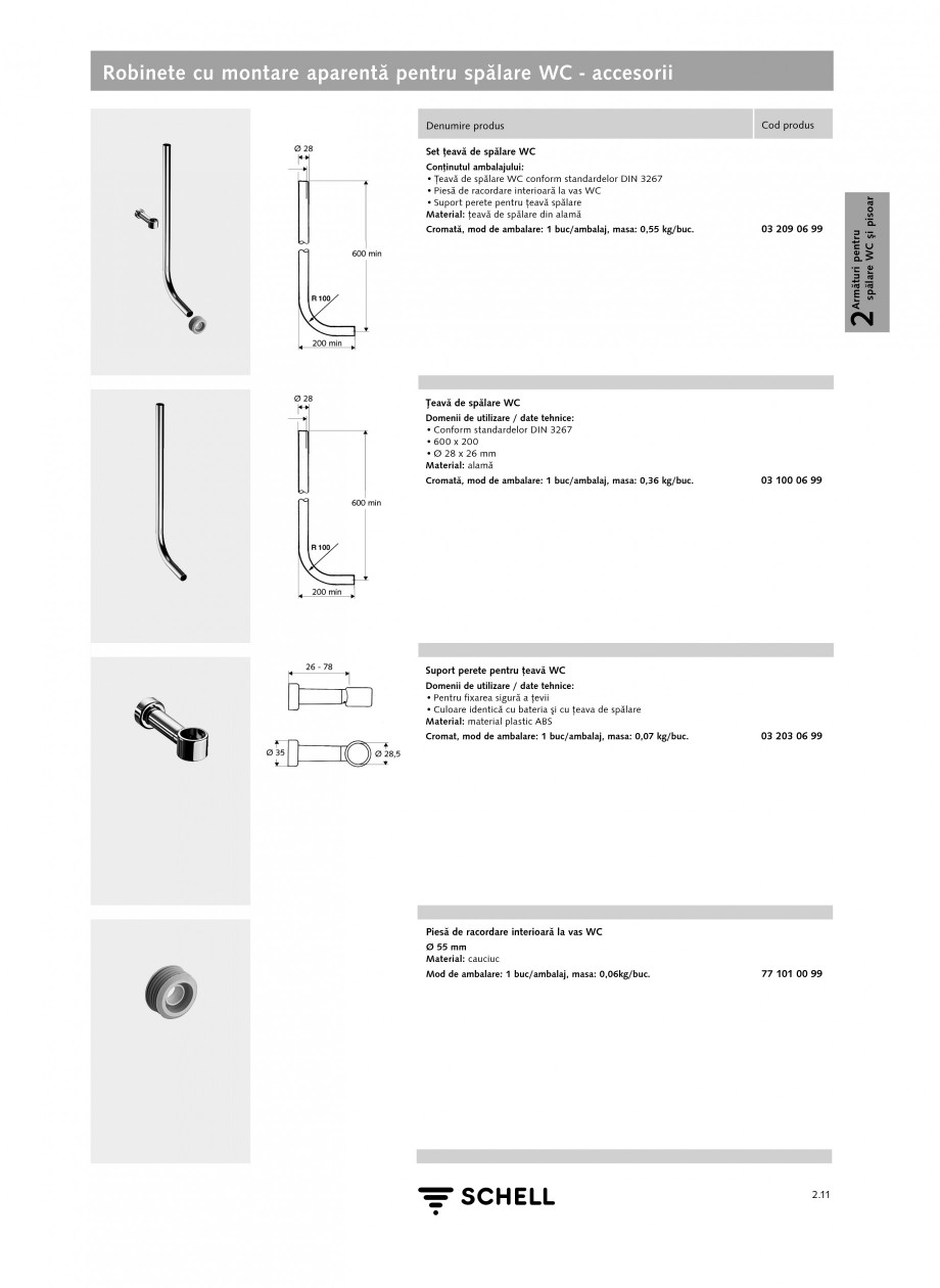 Pagina 1-Caracteristici tehnice SCHELL Robinete cu montare aparenta pentru spalare WC - accesorii Fisa...