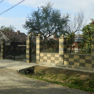 Prefabet Gard spalat crem gri panou sah - Garduri modulare din beton pentru curte si gradina