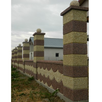 Prefabet Gard spalat marron prugna crem panouri solzi - Garduri modulare din beton pentru curte si