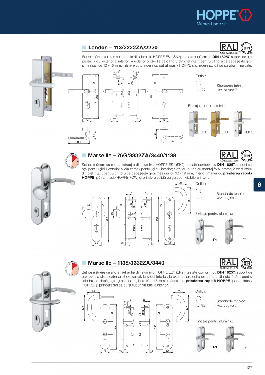 Pagina 127 - Manere pentru usi si fereastre - Gama de produse de baza 2013 HOPPE Acapulco M1558, Las...