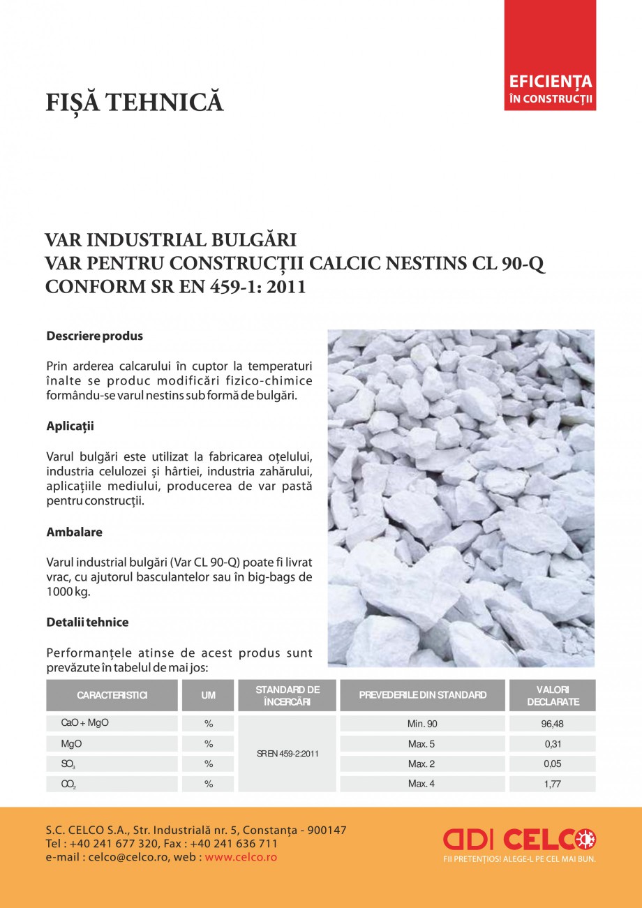Pagina 1-Var industrial bulgari pentru constructii calcic nestins CELCO Var industrial bulgari, calcic...