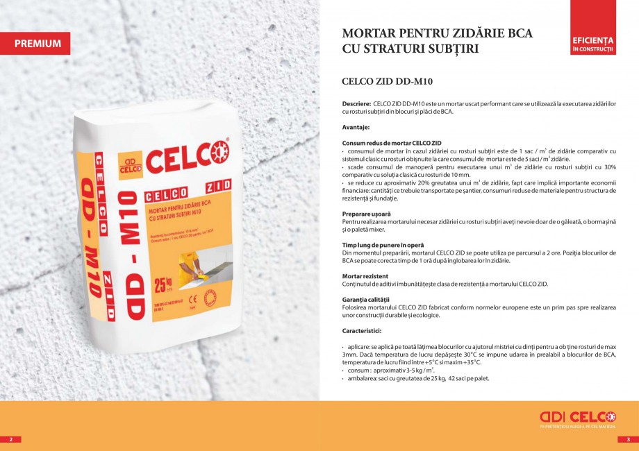 Pagina 2-Pliant - Mortar pentru zidarie BCA cu straturi subtiri CELCO ZID DD-M5, ZID DD-M10 Catalog, brosura ...