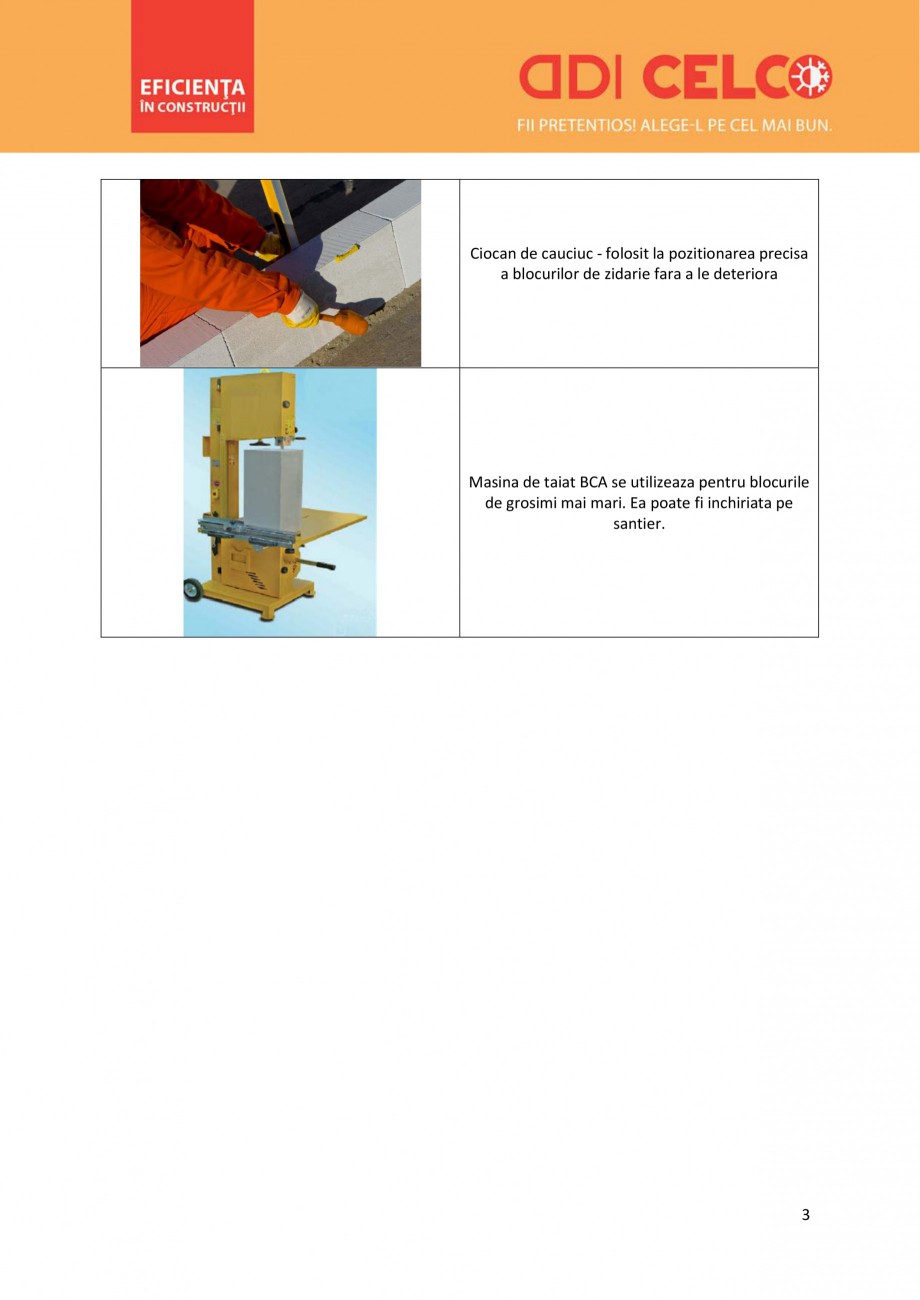 Pagina 3 - Unelte si echipamente pentru zidarie BCA - disponibile pentru inchiriere sau achizitie...