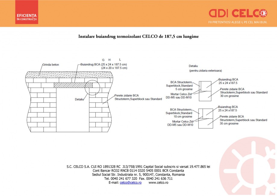 Pagina 1-CAD-PDF Instalare buiandrug termoizolant CELCO de 187 cm lungime CELCO Detaliu de montaj 