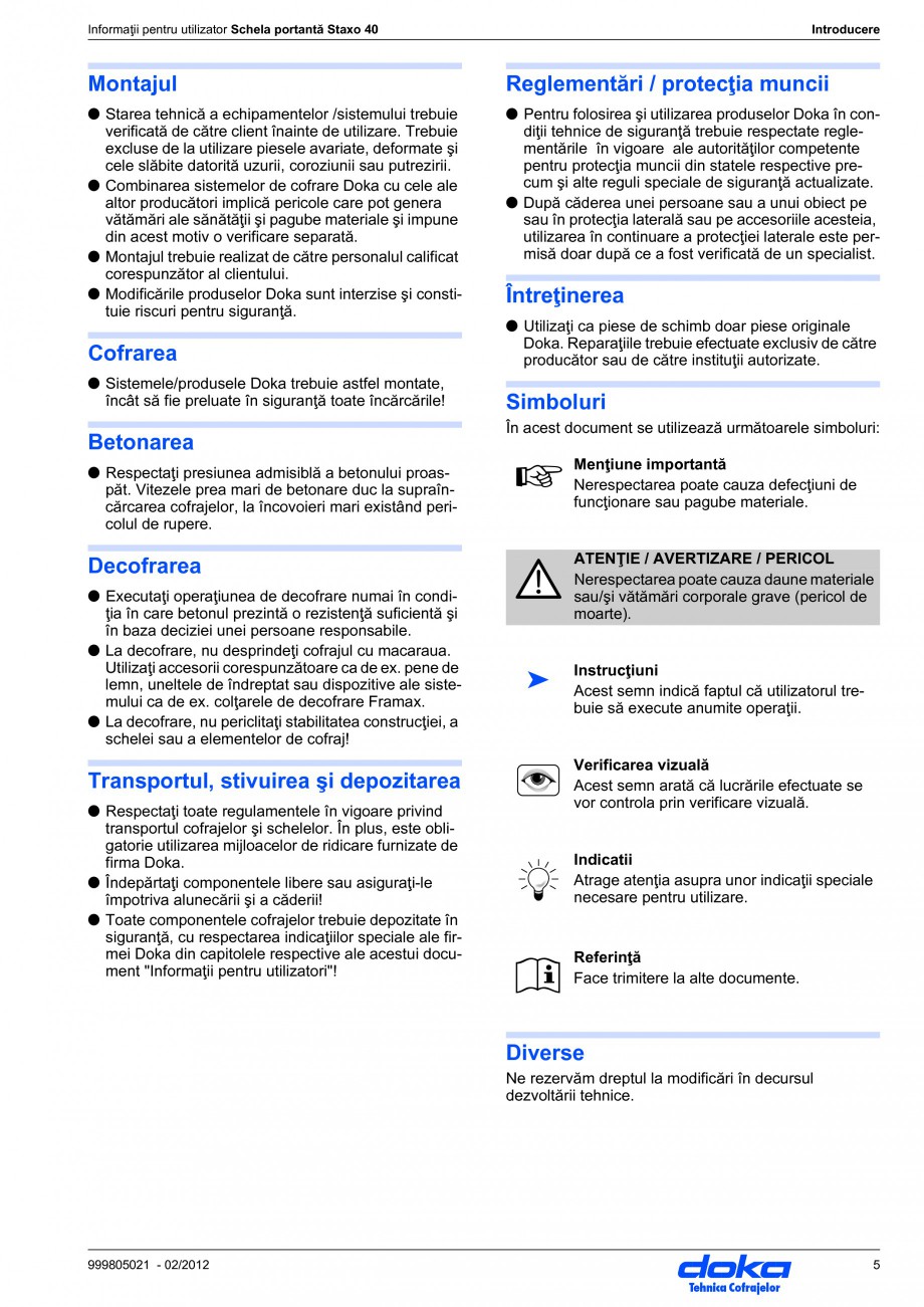 Pagina 5 - Schela portanta DOKA STAXO 40 Instructiuni montaj, utilizare Romana ru utilizatori ale...