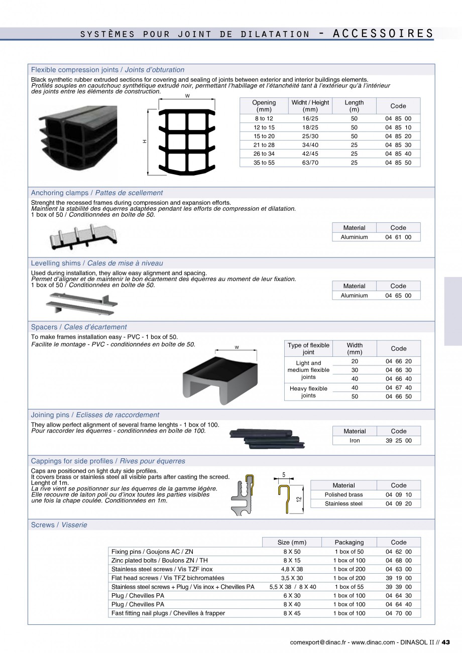 Pagina 45-Profile de dilatatie pentru pereti, pardoseli  Catalog, brosura Engleza, Franceza files ; ﬂexible ...