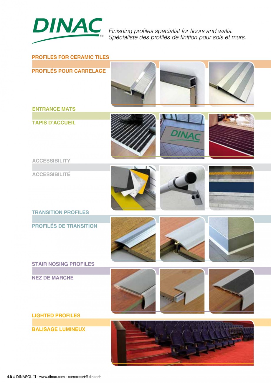 Pagina 50-Profile de dilatatie pentru pereti, pardoseli  Catalog, brosura Engleza, Franceza es 42-43.
...