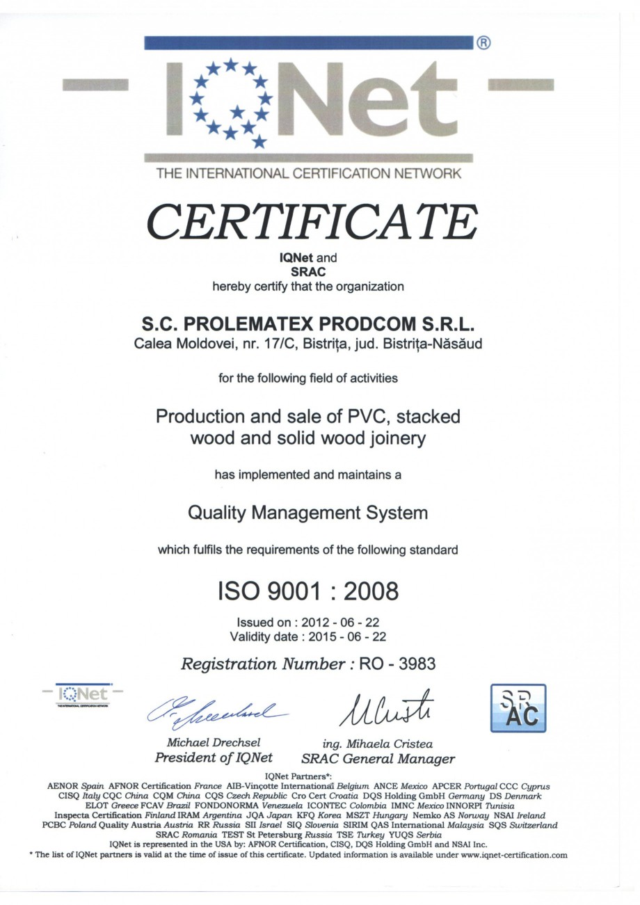 Pagina 2 - Certificat ISO Prolematex PROLEMATEX Certificare produs Romana, Engleza 