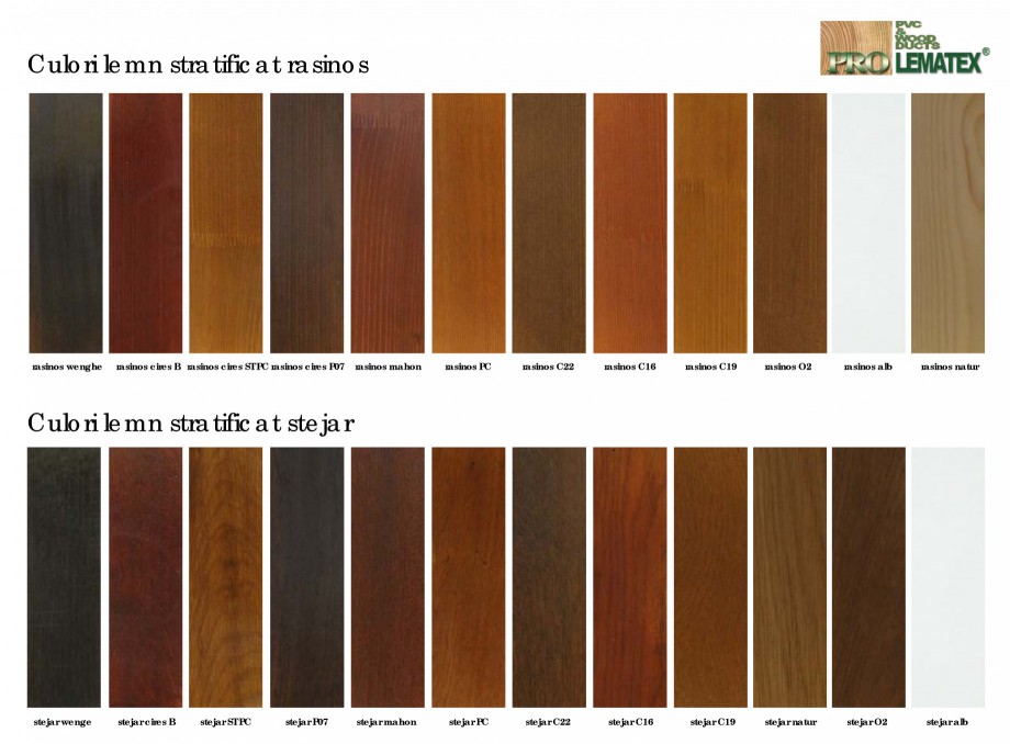Pagina 1-Paletar pentru ferestre din lemn stratificat PROLEMATEX Catalog, brosura Romana Culori lemn...