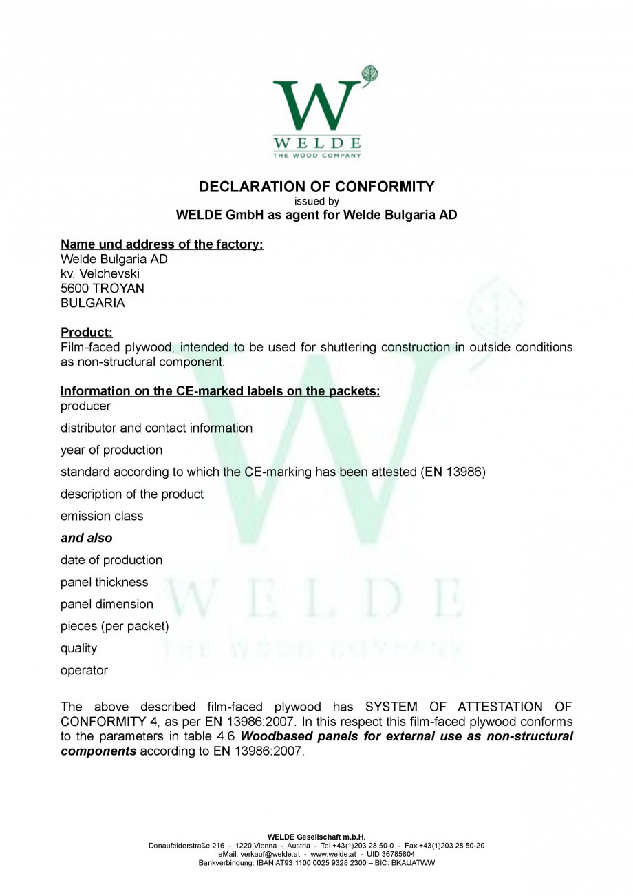 Pagina 1-Placaj brut - Declaratie de conformitate - EN non structural WELDE Certificare produs Engleza...