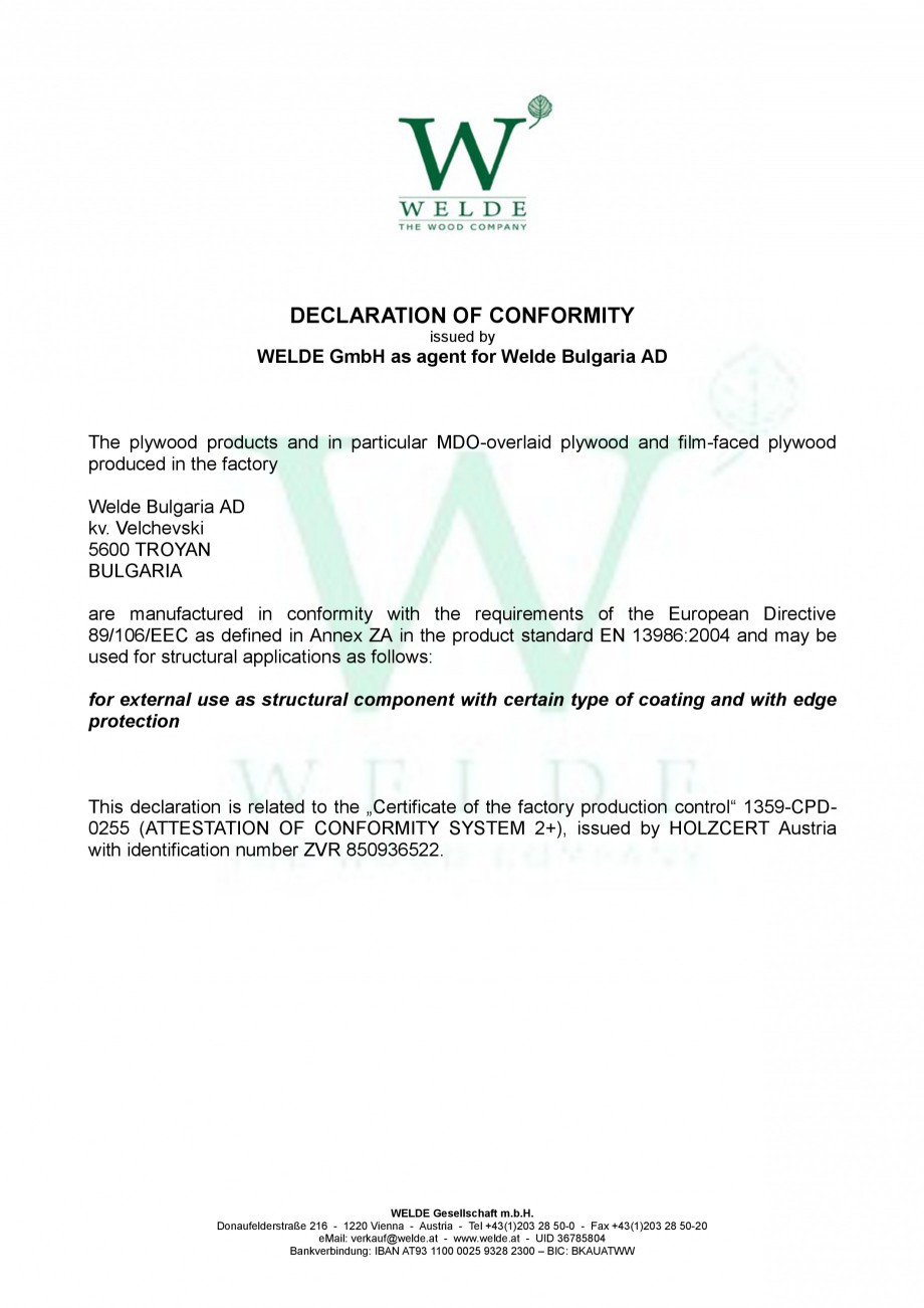 Pagina 1-Placaj brut - Declaratie de conformitate - EN structural WELDE Certificare produs Engleza...