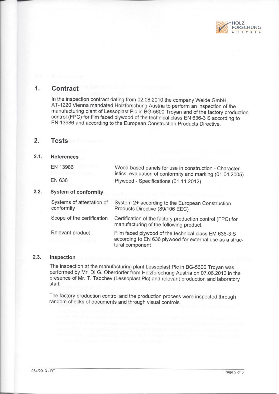 Pagina 1 - Placaj brut - Raport de inspectie 2013 WELDE Certificare produs Engleza 