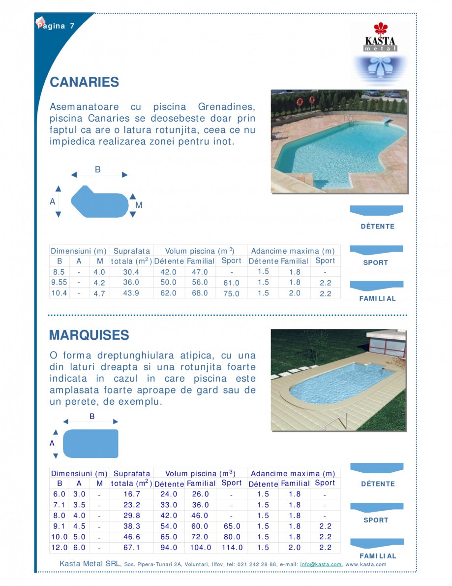 Pagina 1-Piscine modulare KASTA METAL CANARIES, MARQUISES Fisa tehnica Romana Pagina 7

CANARIES
Asemanatoare...