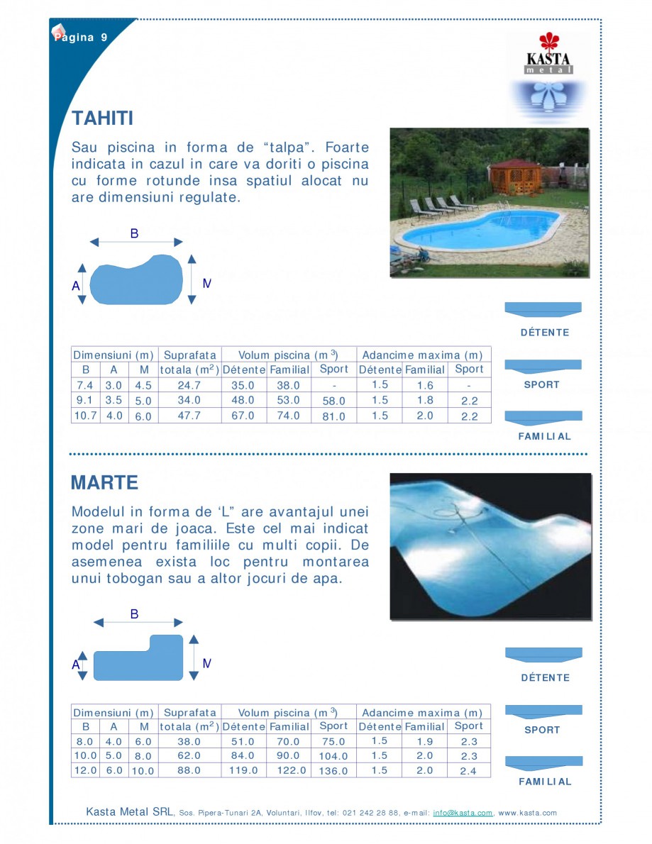 Pagina 1-Piscine modulare KASTA METAL TAHITI, MARTE Fisa tehnica Romana Pagina 9

TAHITI
Sau piscina in forma...