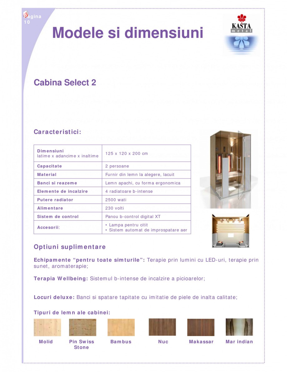 Pagina 2 - Cabina de saune cu infrarosu KASTA METAL Select Fisa tehnica Romana  terapie prin sunet, ...