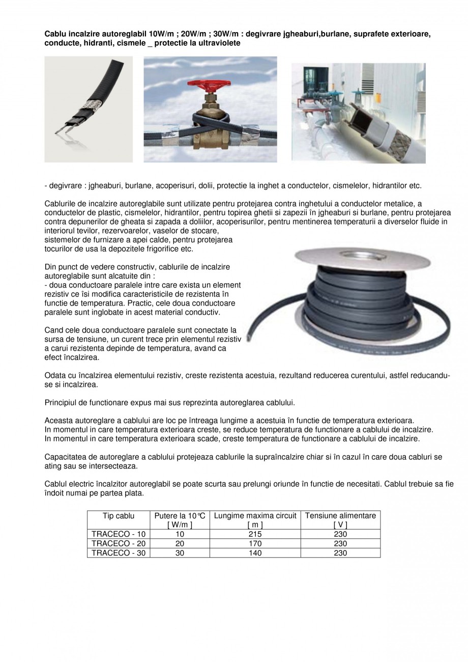 Pagina 1-Cablu incalzitor autoreglabil pentru degivrare FENIX Autoreglabil 10/20/30 W Fisa tehnica Romana...