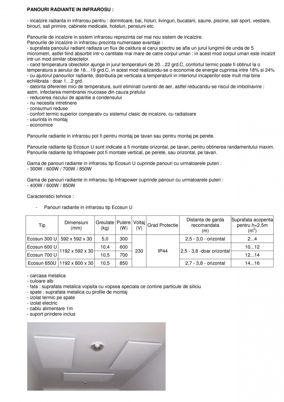 Pagina 1-Panouri radiante infrarosu FENIX ECOSUN U, INFRAPOWER Fisa tehnica Romana PANOURI RADIANTE IN...