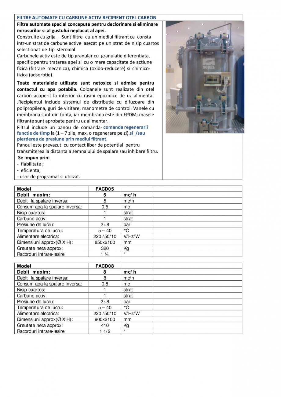 Pagina 1-Filtre automate carbune activ recipient otel carbon NOBEL FACD05, FACD08, FACD11, FACD15, FACD20,...