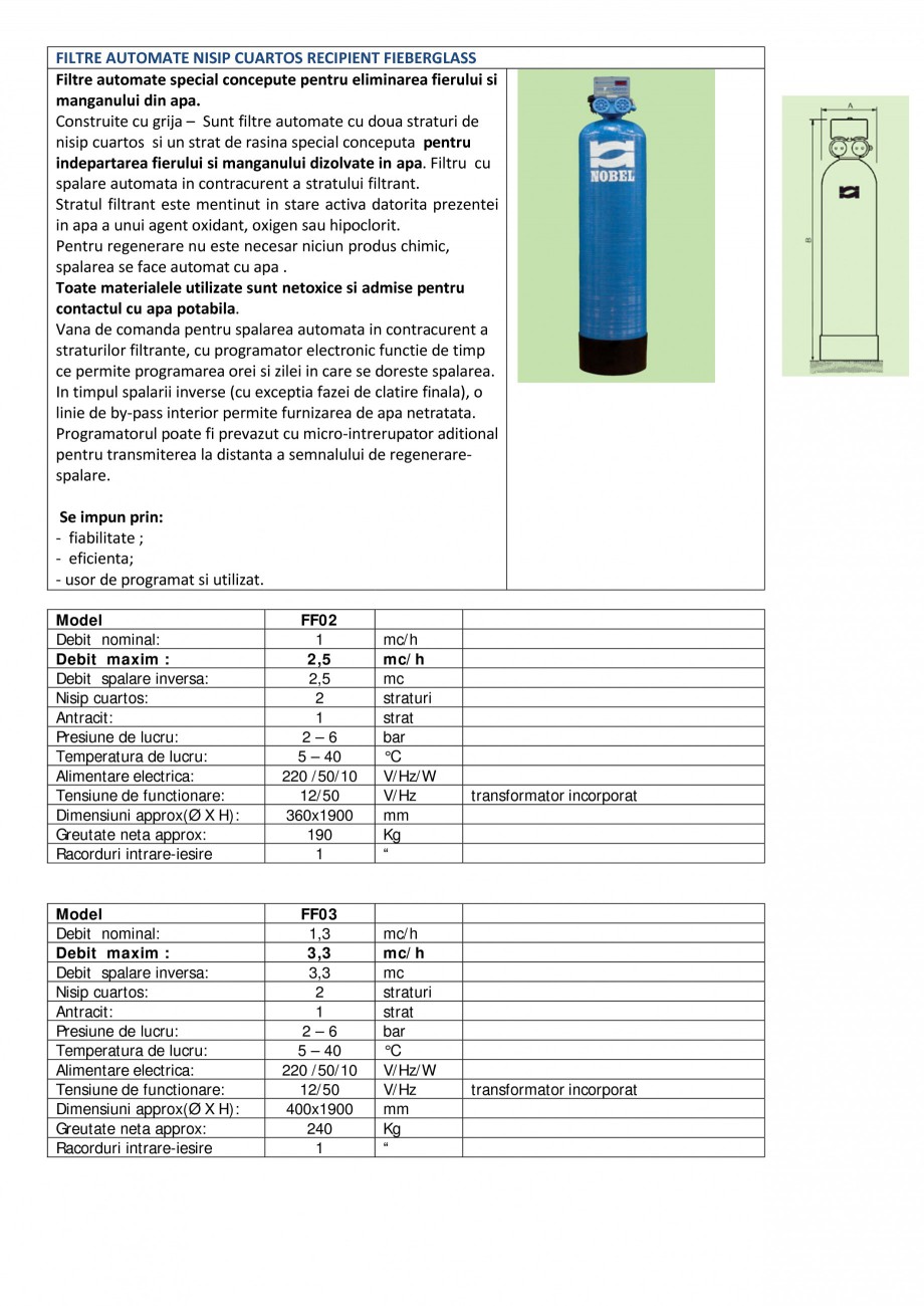 Pagina 1-Filtre automate deferizatoare recipient Fieberglass   NOBEL FF02, FF03, FF04, FF06, FF09...