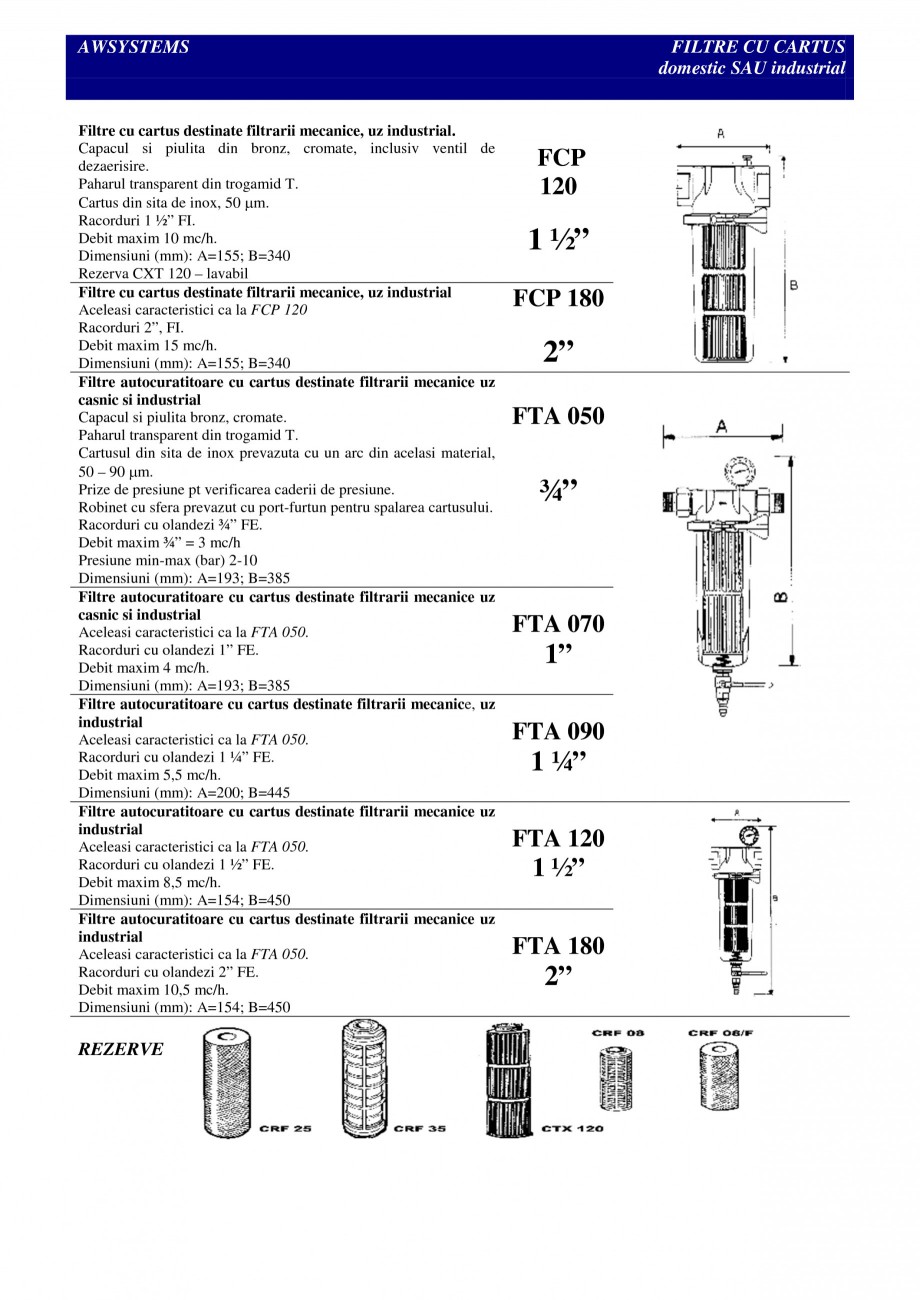 Pagina 2 - Filtre cu cartus pentru filtrarea mecanica NOBEL FTA 050, FTA 070, FTA 090, FTA 120, FTA ...