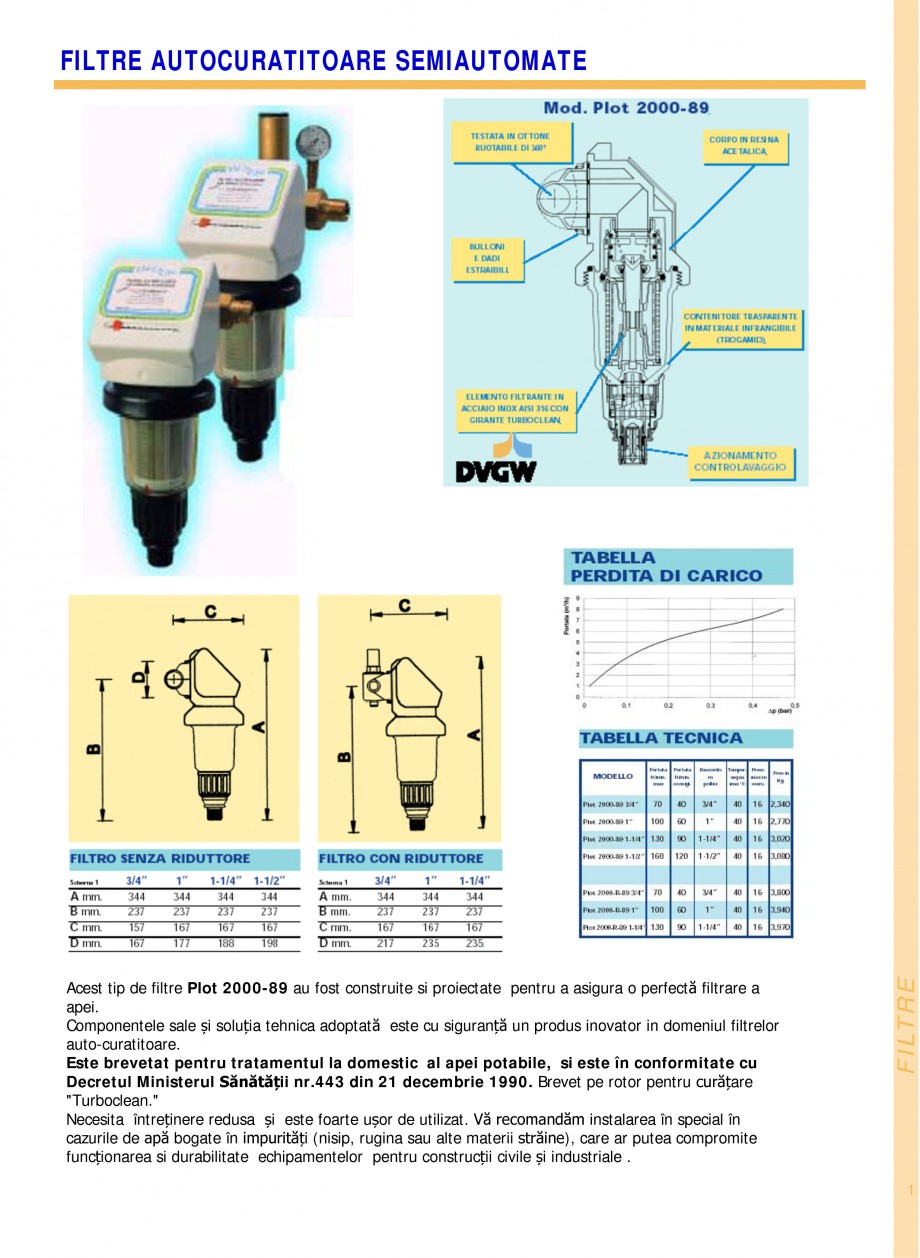 Pagina 1-Filtre de apa pentru uz casnic si industrial NOBEL FTA 070, FTA 050 Specificații tehnice Romana...