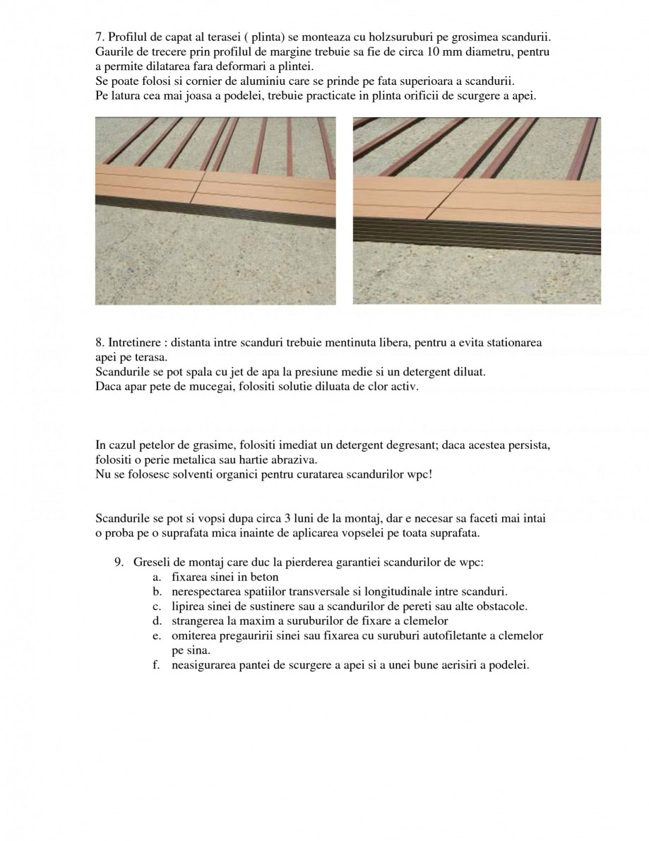 Pagina 3-Montajul si intretinerea placilor din lemn WPC BENCOMP Instructiuni montaj, utilizare Romana lalta...