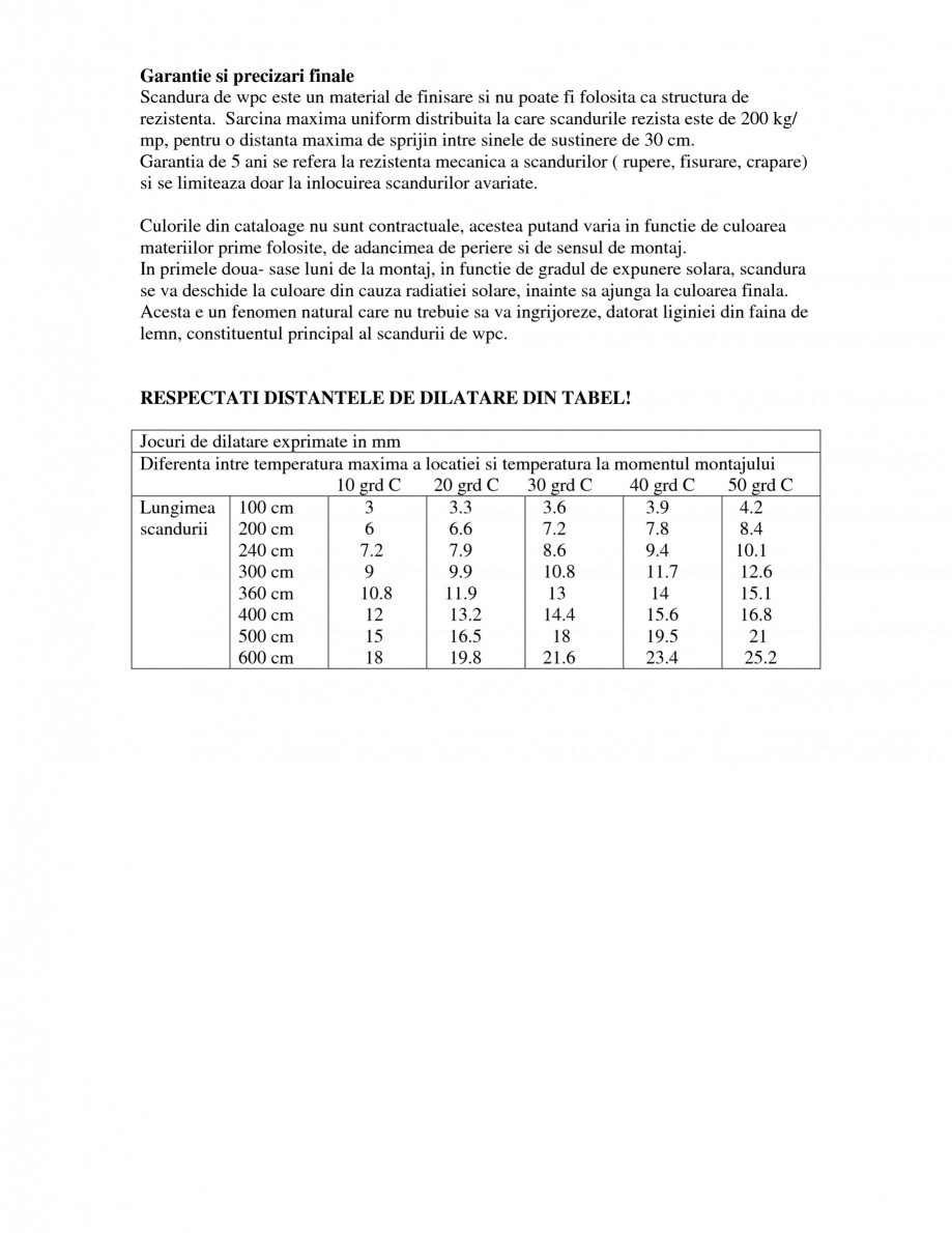 Pagina 4-Montajul si intretinerea placilor din lemn WPC BENCOMP Instructiuni montaj, utilizare Romana...