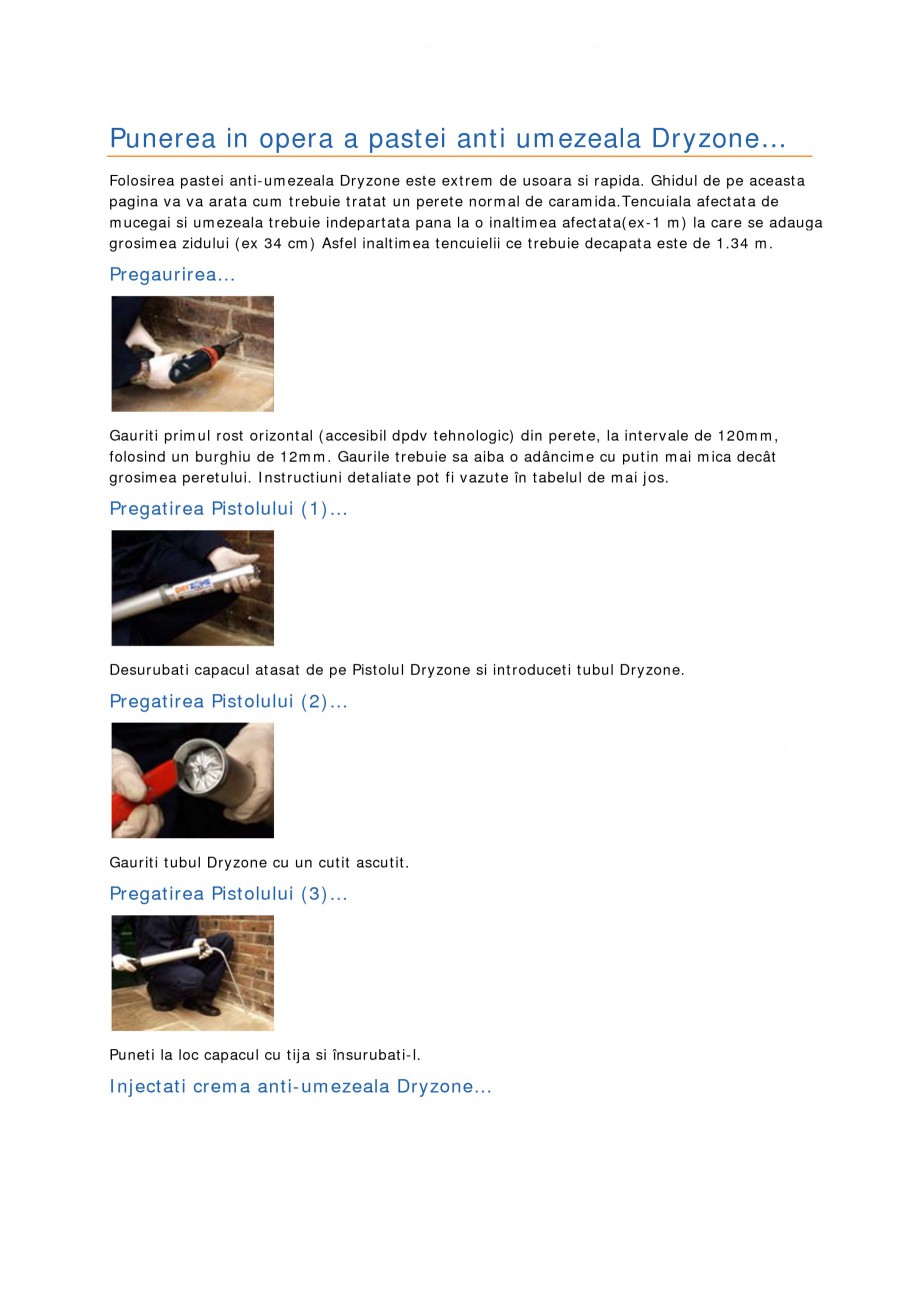 Pagina 1-Punerea in opera a pastei anti umezeala DRYHOUSE VISION DRYZONE Instructiuni montaj, utilizare...