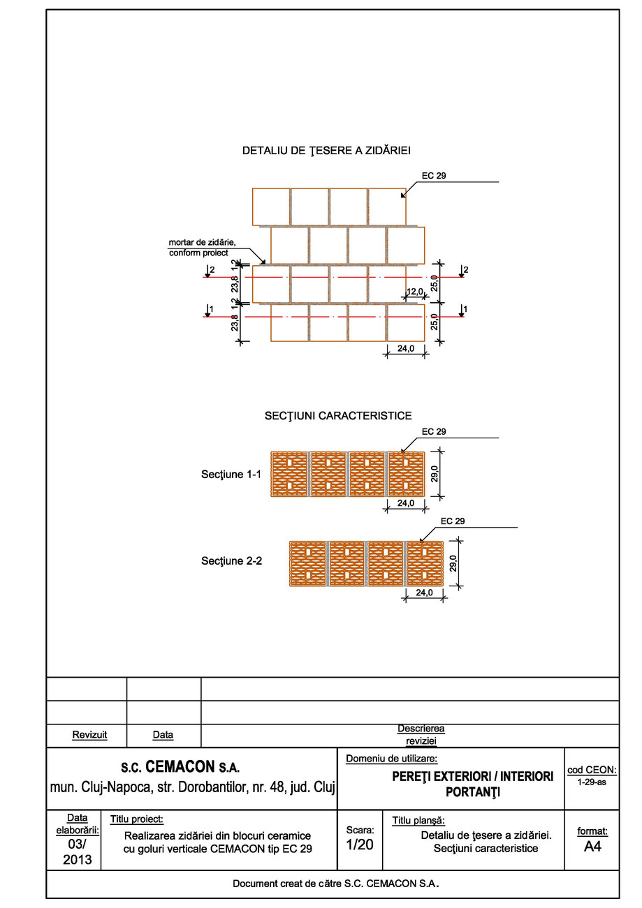 Pagina 1-CAD-PDF Detaliu de tesere a zidariei CEMACON Detaliu de montaj EVOCERAMIC EC 29 