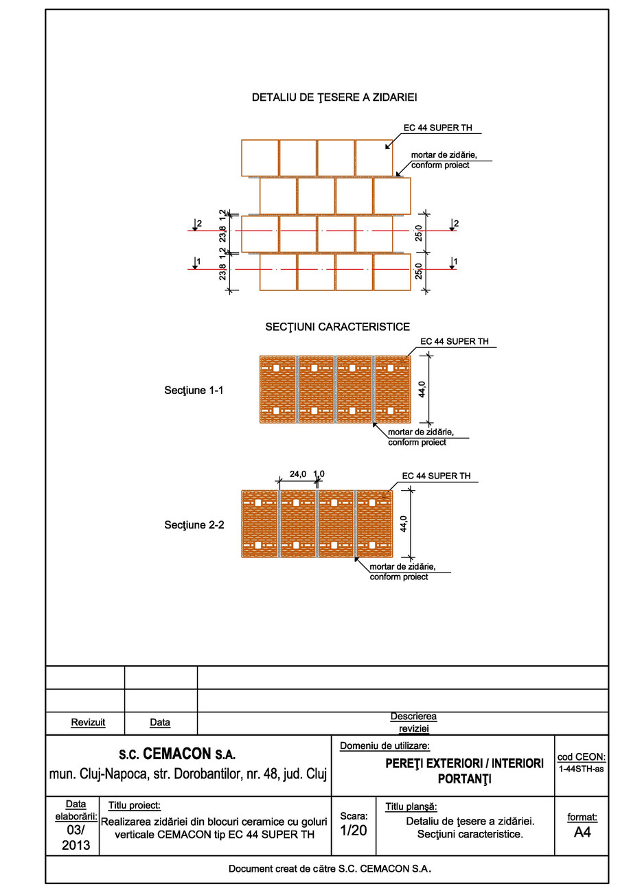 Pagina 1-CAD-PDF Detaliu de tesere a zidariei CEMACON Detaliu de montaj EVOCERAMIC EC 44 LM 
