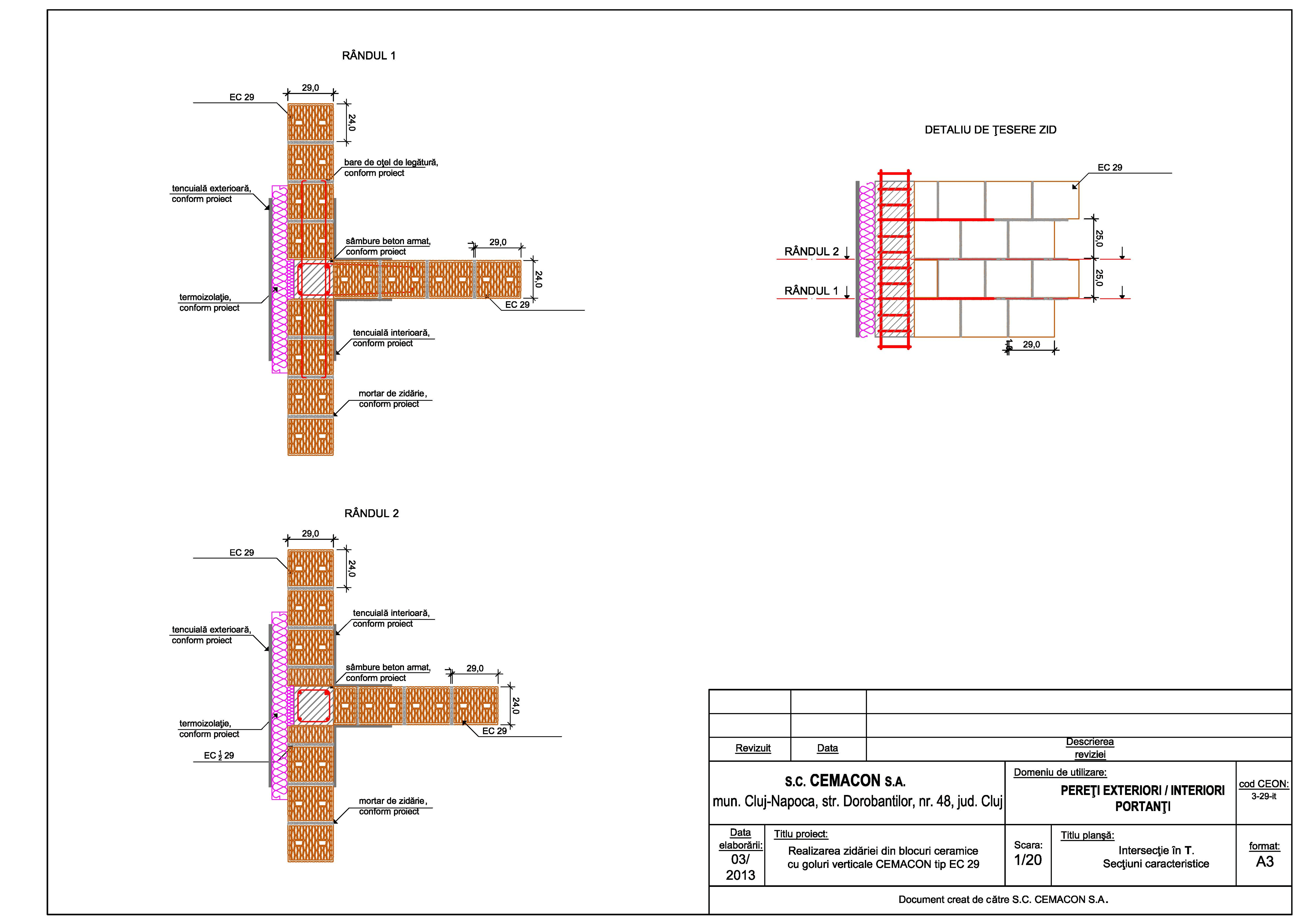 Pagina 1 - CAD-PDF Intersectie in T CEMACON Detaliu de montaj EVOCERAMIC EC 29 